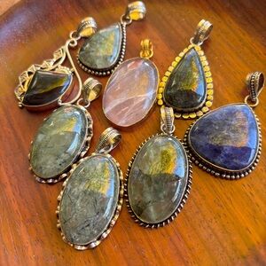 8 Semi-Precious Crystal Stone Pendants